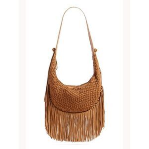 NWT ELIZABETH AND JAMES Women's Brown Suede Fringe Single Strap